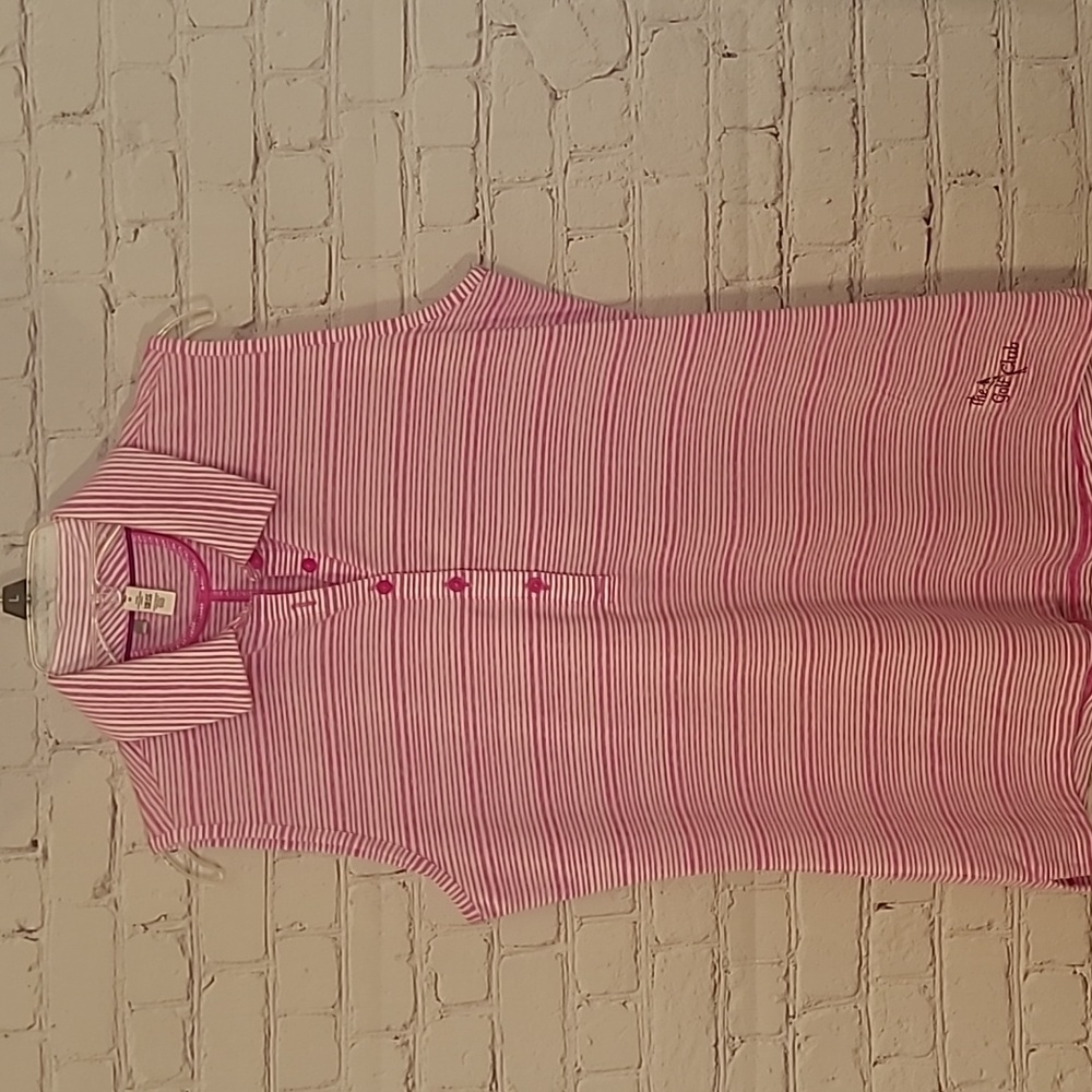 Pink Gray Striped size Medium Sleeveless Under Armour Golf Shirt Golf Club Logo